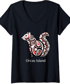 Womens Tribal Squirrel Orcas Island, Washington Native American Art V-Neck T-Shirt