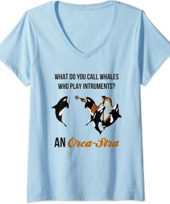 Womens Funny Orca Killer Whale Joke - Orca-stra Orchestra V-Neck T-Shirt