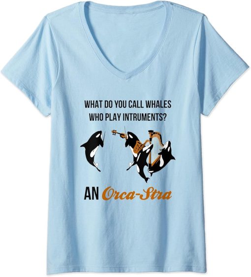 Womens Funny Orca Killer Whale Joke - Orca-stra Orchestra V-Neck T-Shirt