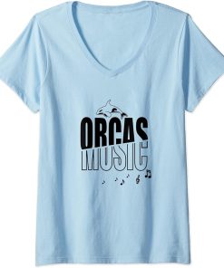 Womens Orcas and Music Musician Piano Choir Whale V-Neck T-Shirt